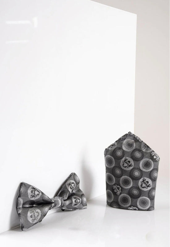 MARC DARCY Bubbles Bow Tie & Pocket Square Set - Grey