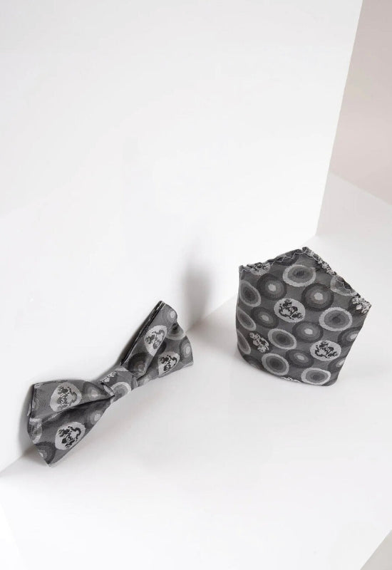 MARC DARCY Bubbles Bow Tie & Pocket Square Set - Grey