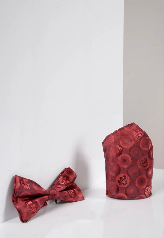MARC DARCY Bubbles Bow Tie & Pocket Square Set - Wine