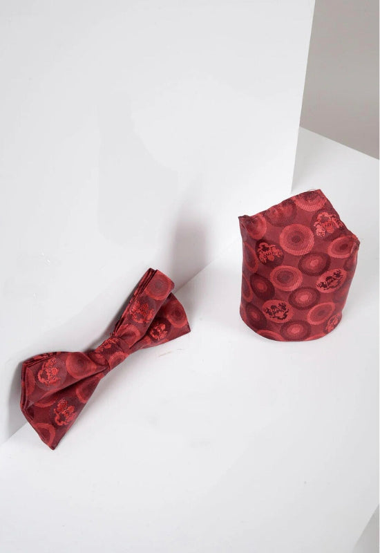 MARC DARCY Bubbles Bow Tie & Pocket Square Set - Wine