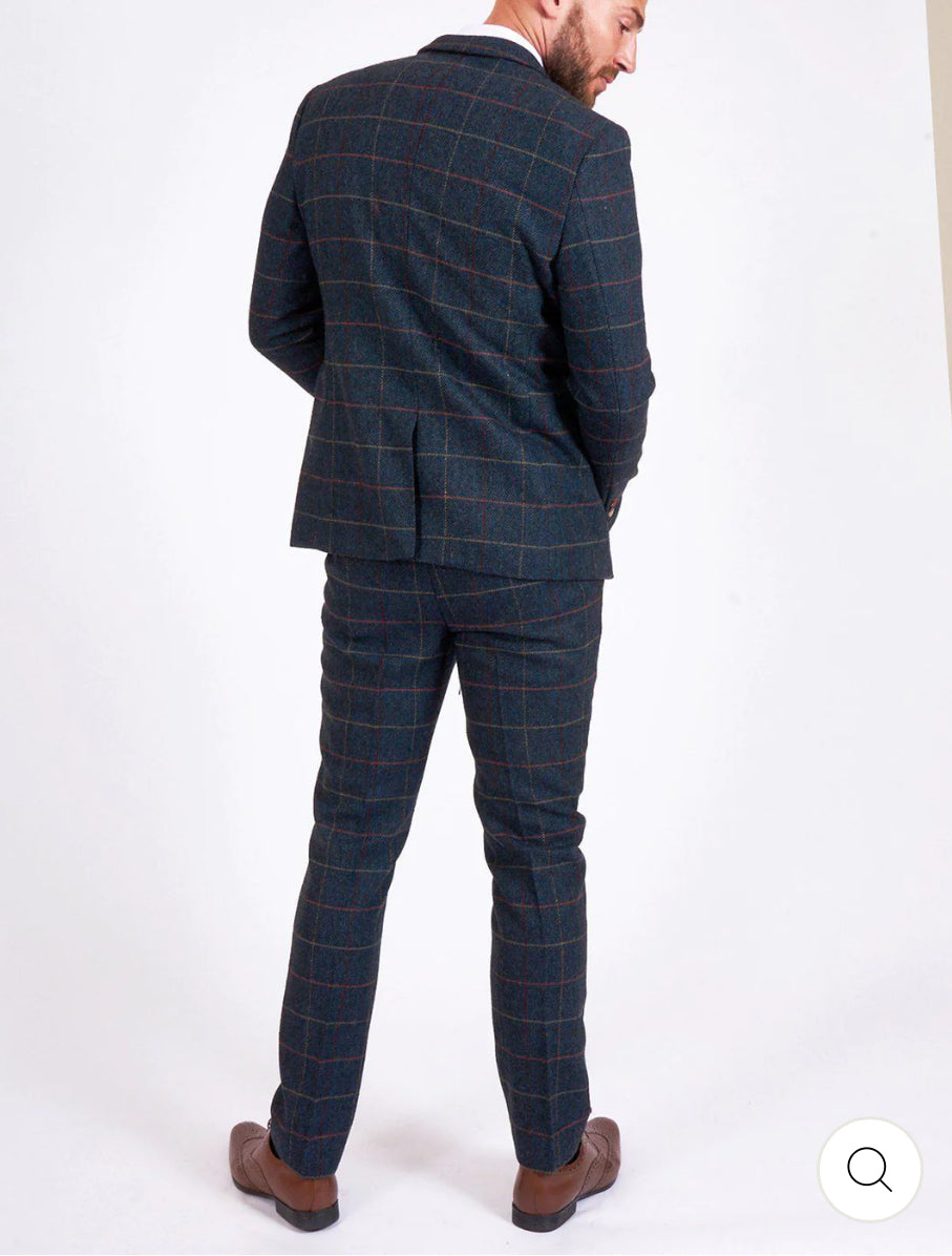 MARC DARCY Eton Tweed Check Blazer - Navy Blue
