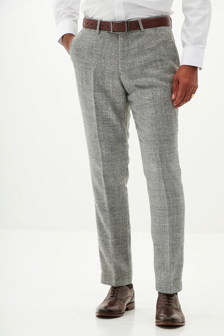 MARC DARCY Kris Tweed Check Trousers - Silver/ Grey