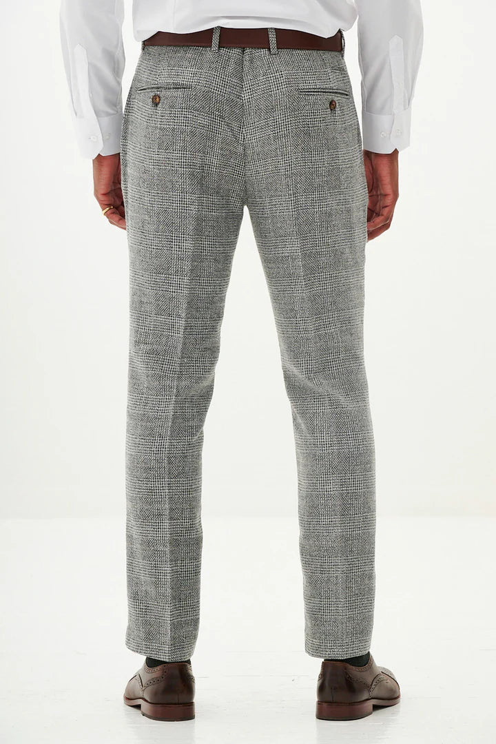 MARC DARCY Kris Tweed Check Trousers - Silver/ Grey