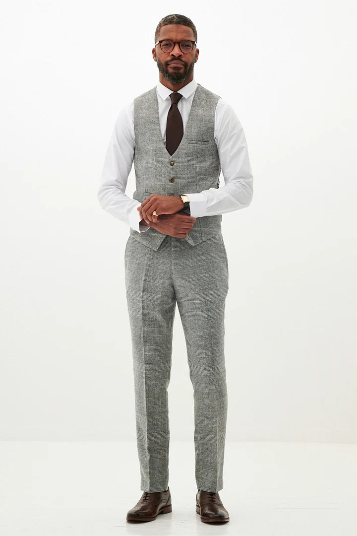 MARC DARCY Kris Tweed Check Trousers - Silver/ Grey
