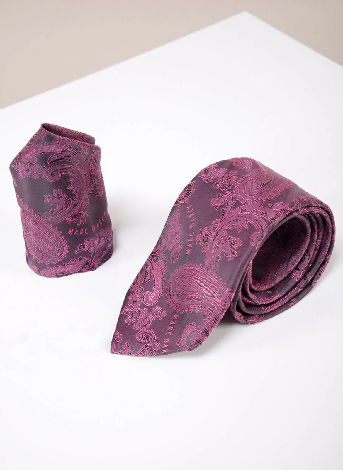 Marc Darcy Paisley Tie and Pocket Square Set - Berry