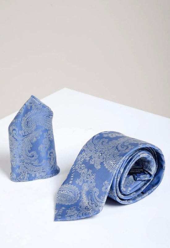 MARC DARCY Paisley Tie & Pocket Square Set - Sky Blue