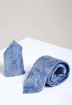 MARC DARCY Paisley Tie & Pocket Square Set - Sky Blue