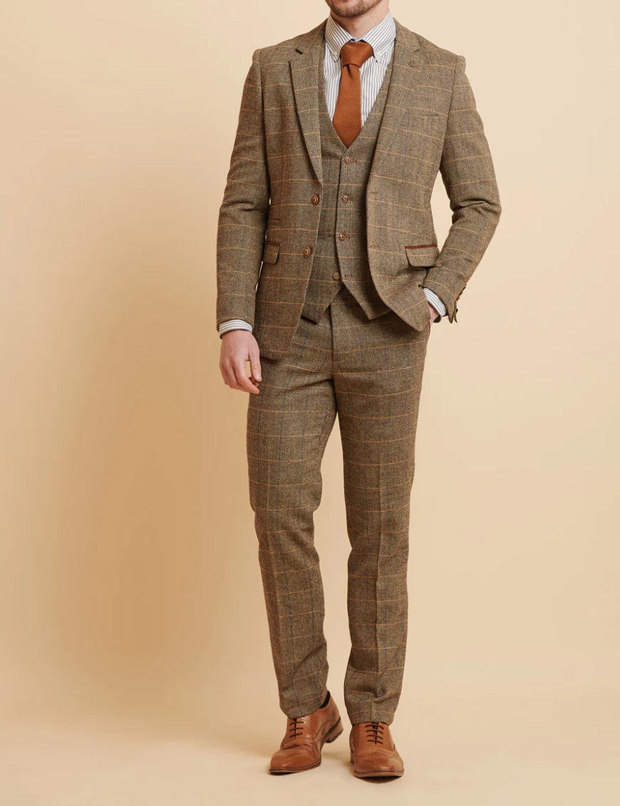 MARC DARCY Ted Check Tweed Trouser - Tan