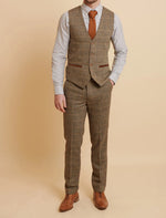 MARC DARCY Ted Check Tweed Waistcoat - Tan