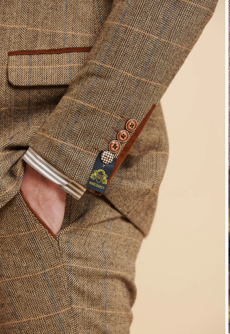 MARC DARCY Ted Check Tweed Trouser - Tan