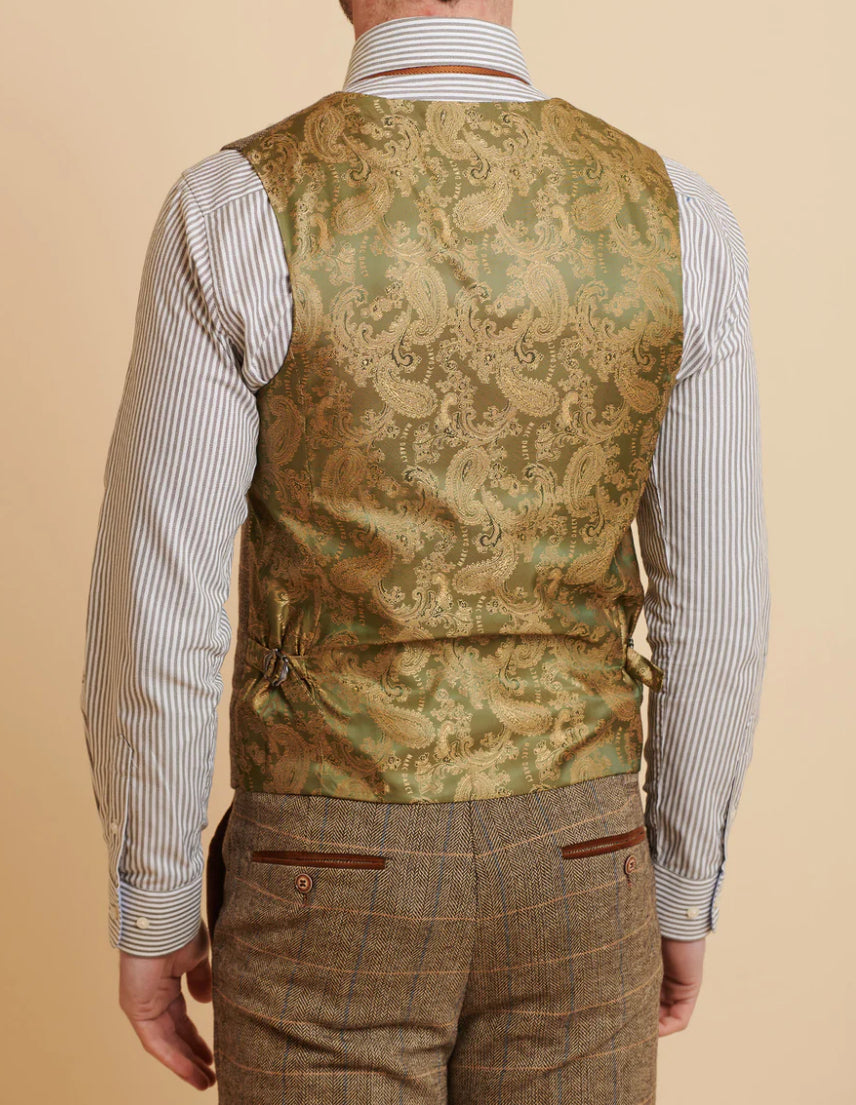 MARC DARCY Ted Check Tweed Waistcoat - Tan