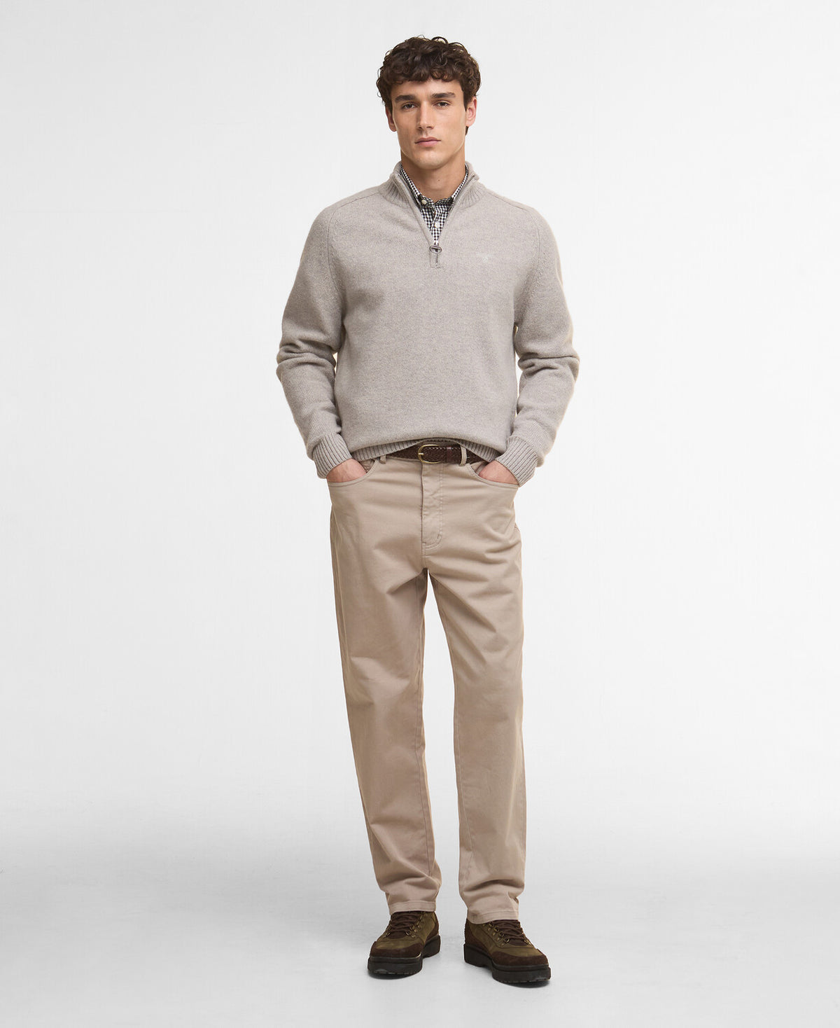 Barbour Grangetown Half Zip Knitted Jumper - Light Grey