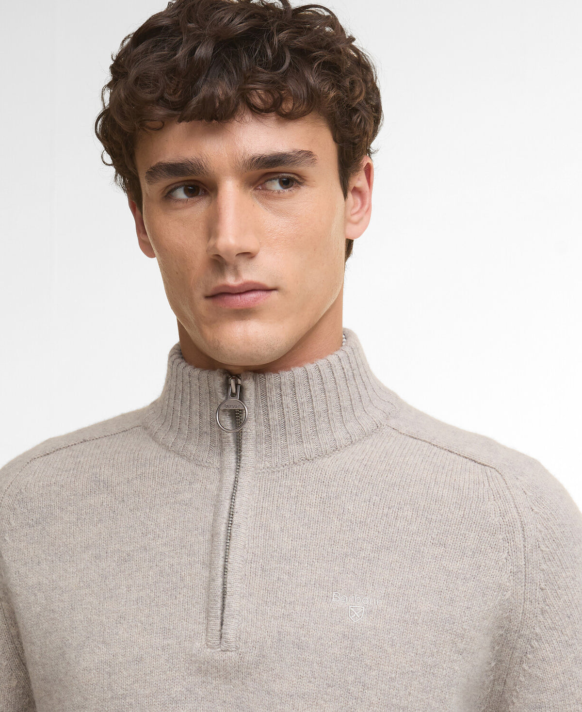 Barbour Grangetown Half Zip Knitted Jumper - Light Grey