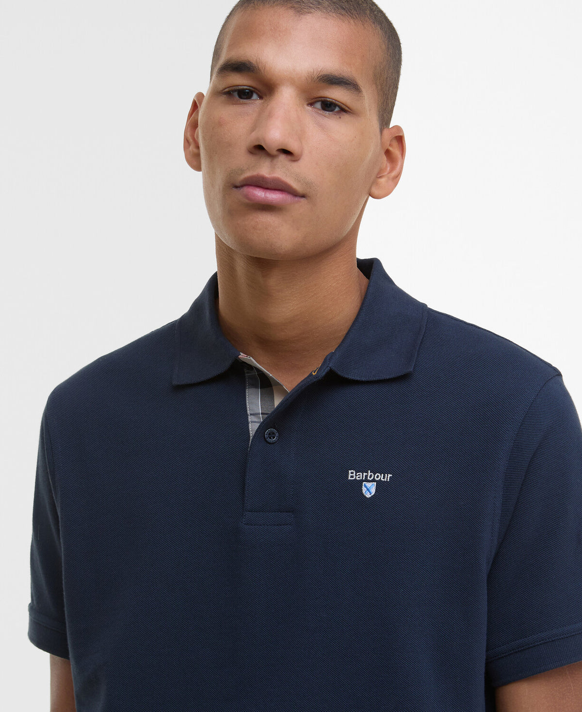 BARBOUR Tartan Pique Polo Shirt - Navy Blue
