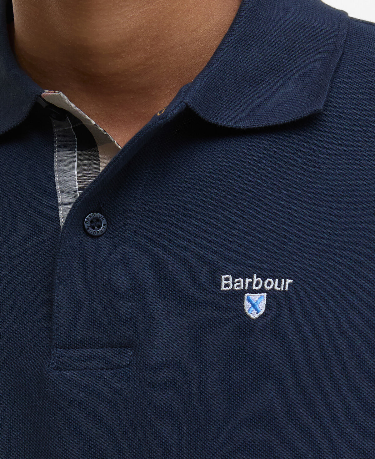 BARBOUR Tartan Pique Polo Shirt - Navy Blue