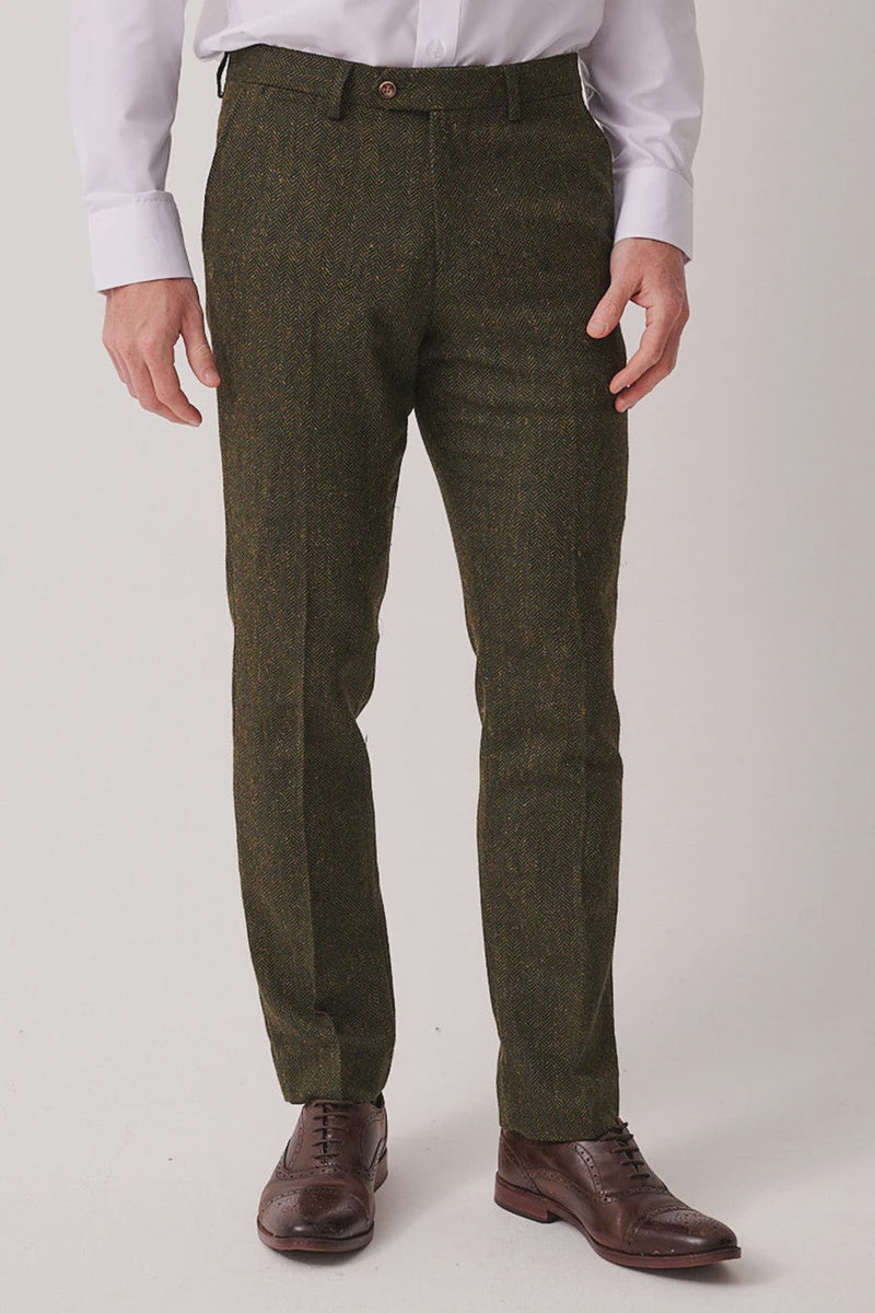 Marc Darcy Dean Tweed Trouser - Olive Green