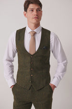 Marc Darcy Dean Tweed Waistcoat - Olive Green