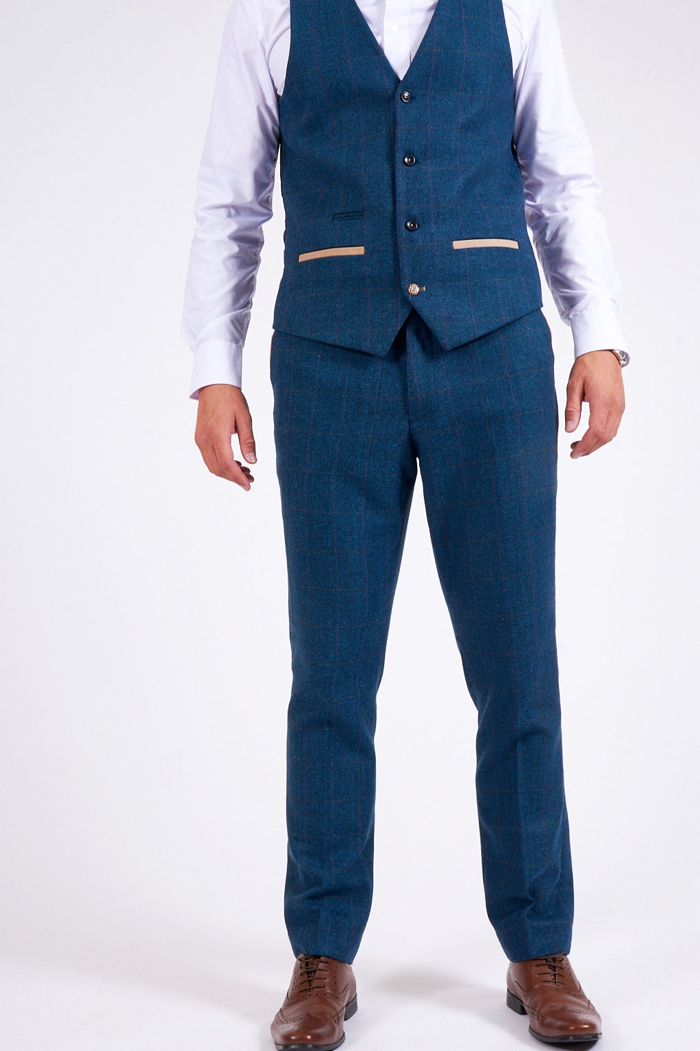 Marc Darcy Dion Check Tweed Waistcoat - Blue