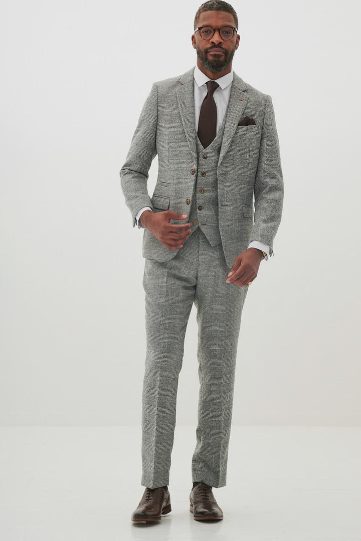 MARC DARCY Kris Tweed Check Trousers - Silver/ Grey