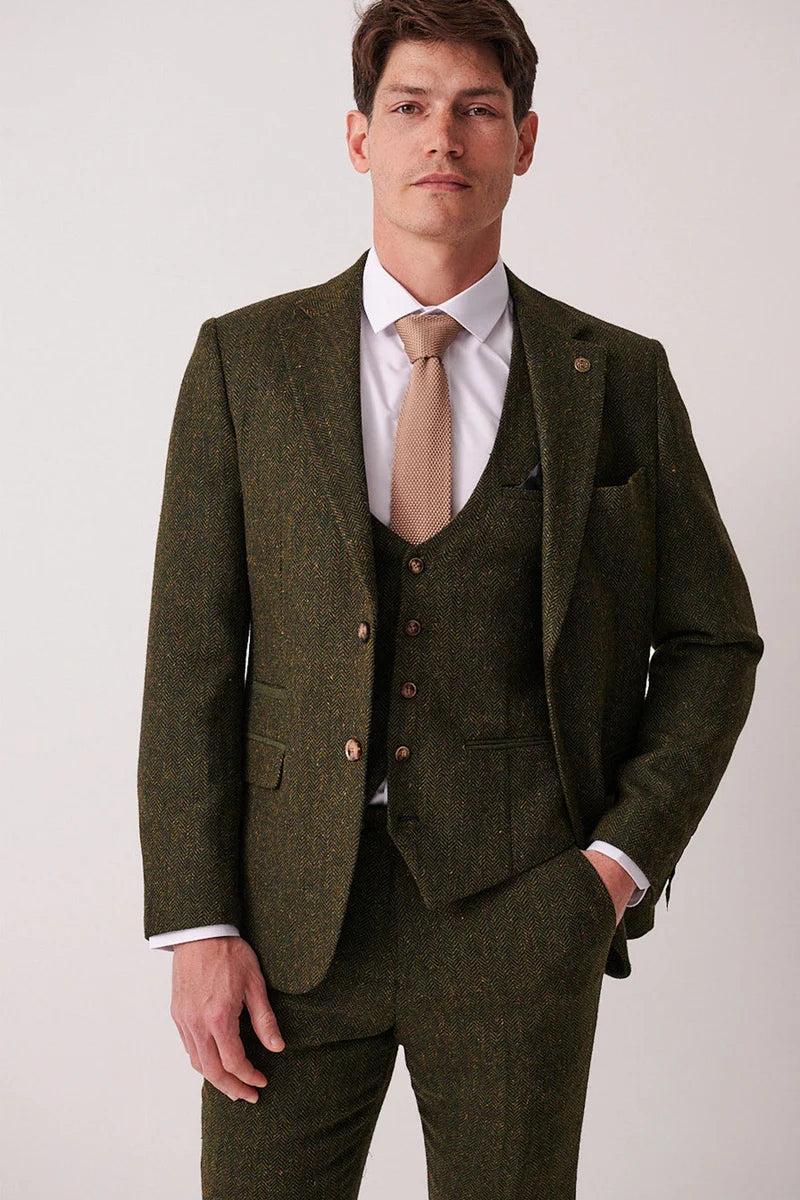 Marc Darcy Dean Tweed Blazer - Olive Green