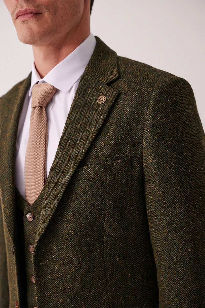 Marc Darcy Dean Tweed Blazer - Olive Green