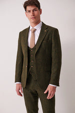 Marc Darcy Dean Tweed Waistcoat - Olive Green