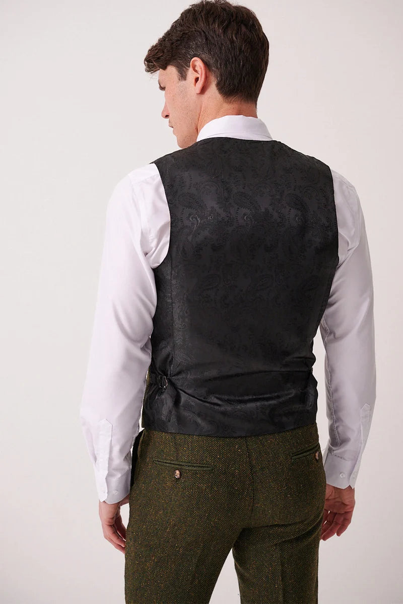 Marc Darcy Dean Tweed Waistcoat - Olive Green