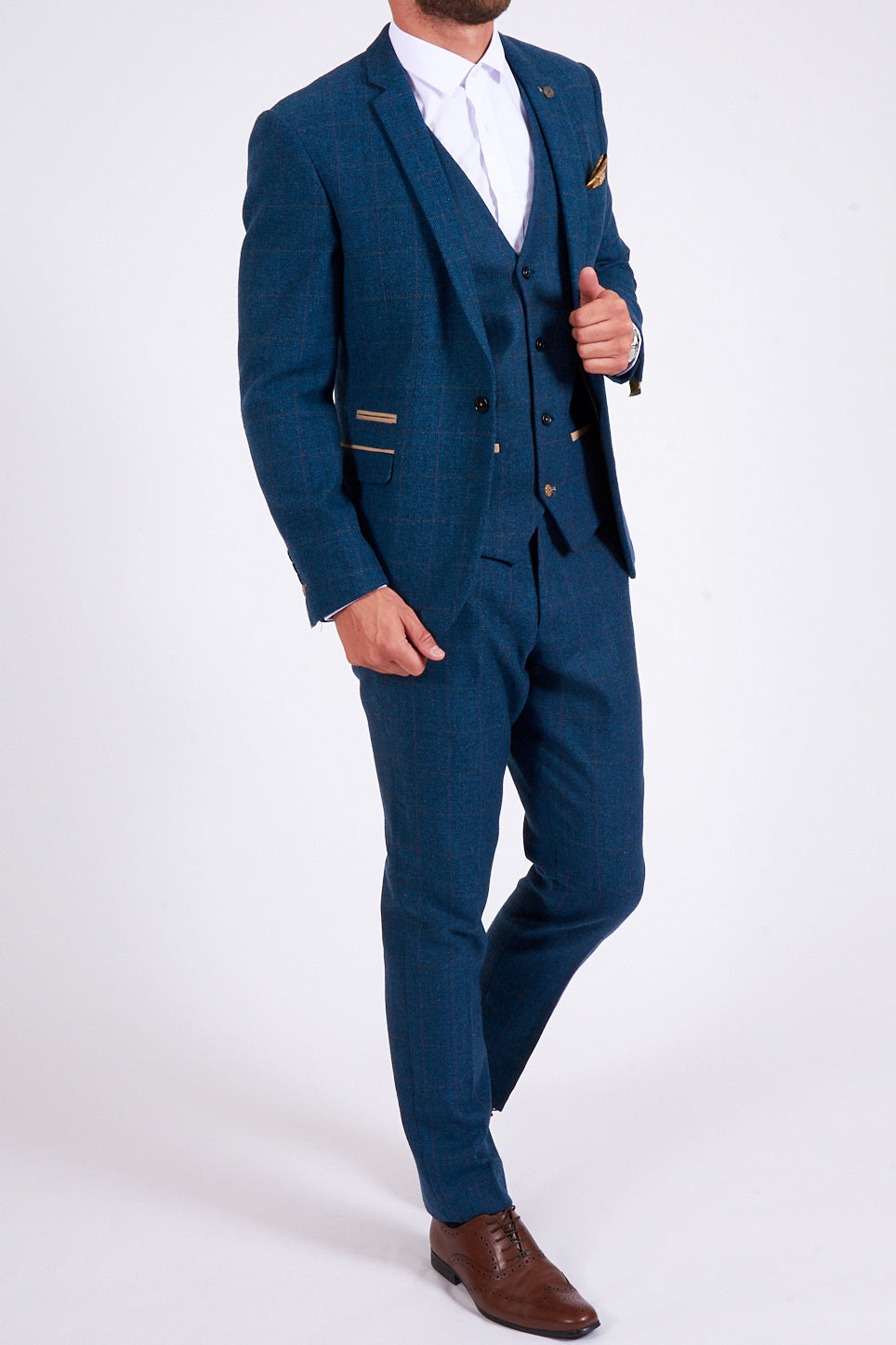 Marc Darcy Dion Check Tweed Waistcoat - Blue