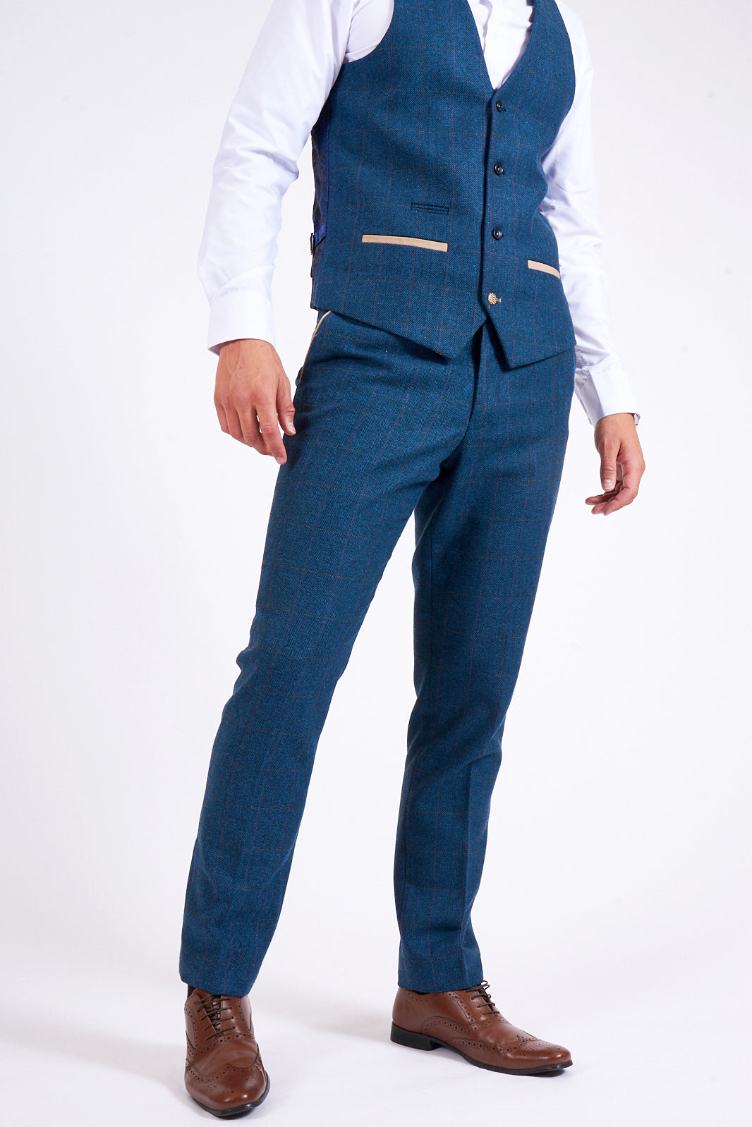 Marc Darcy Dion Check Tweed Waistcoat - Blue