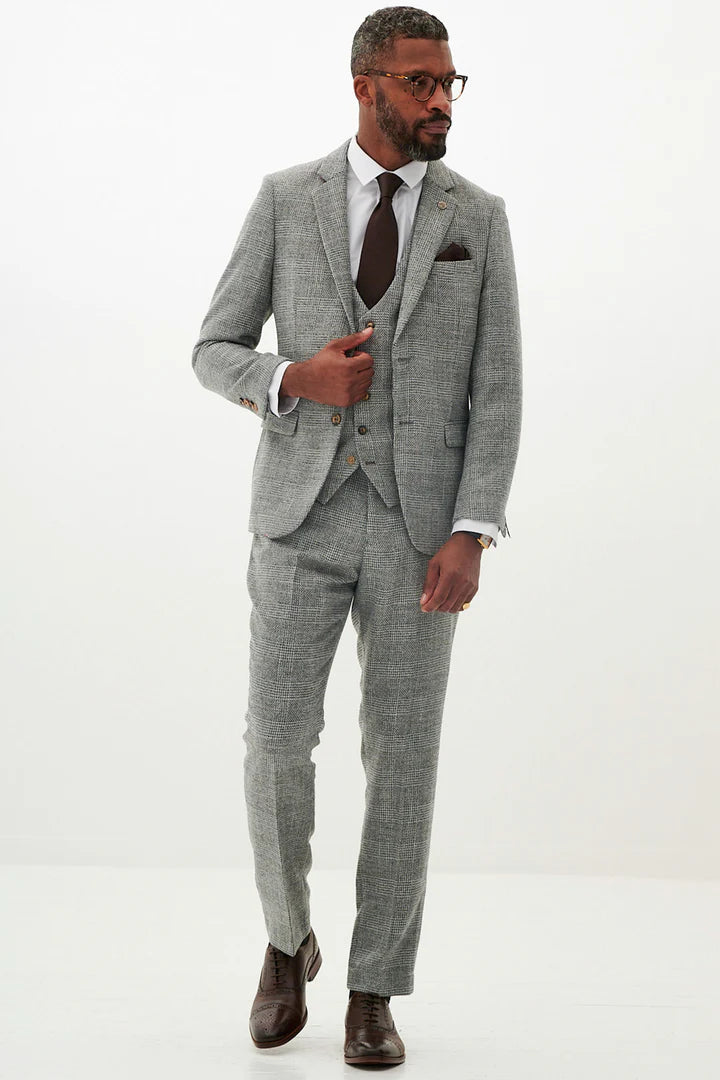 MARC DARCY Kris Tweed Check Trousers - Silver/ Grey