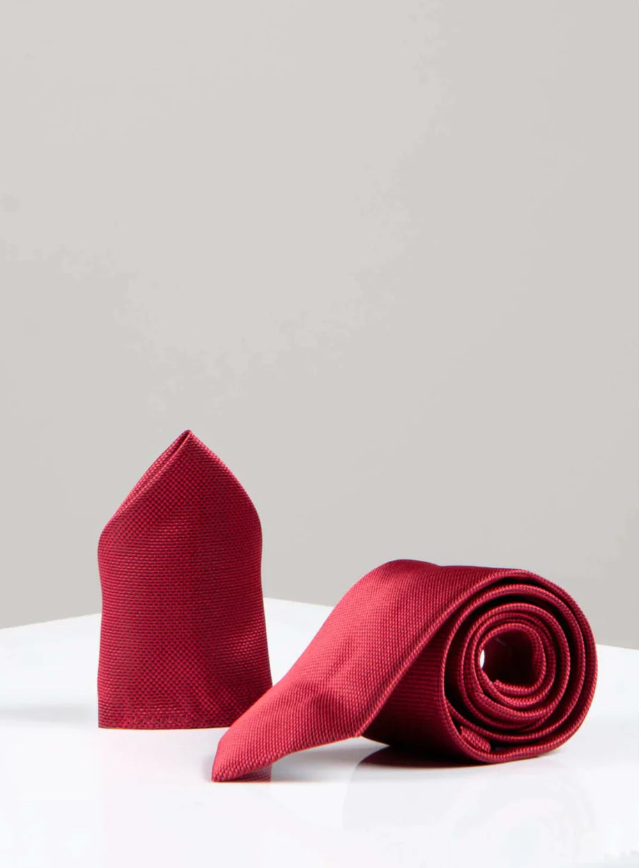 MARC DARCY Toby Birdseye Tie & Pocket Square Set - Wine