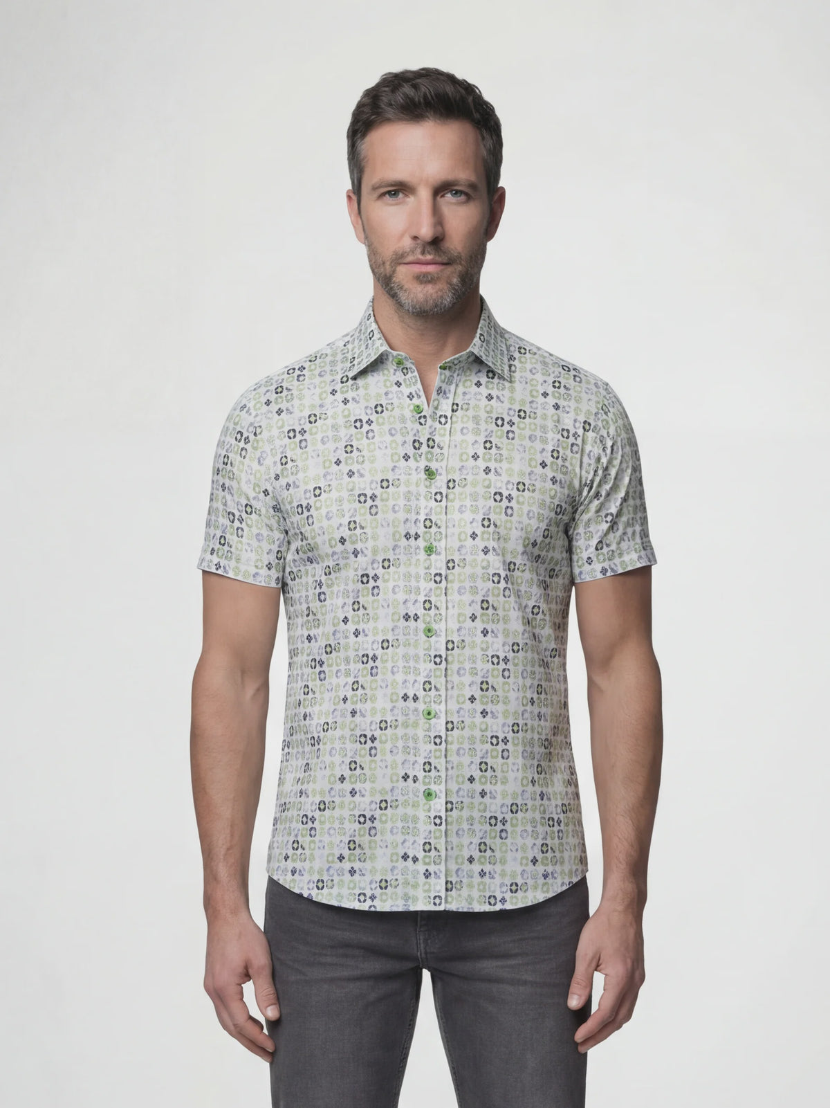 Mish Mash Starburst Short Sleeve Shirt - White & Lime