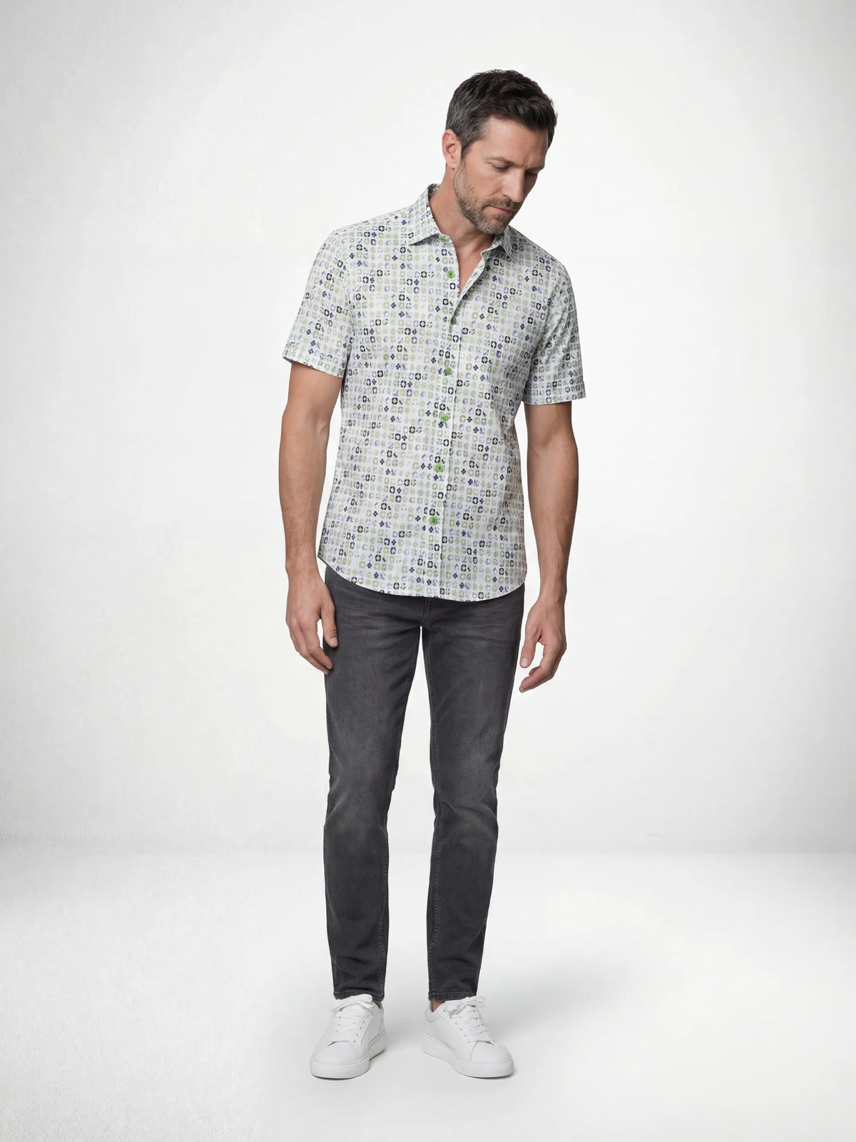 Mish Mash Starburst Short Sleeve Shirt - White & Lime