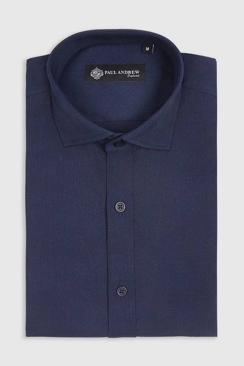 Paul Andrew Oliver Cutaway Collar Shirt - Navy Blue