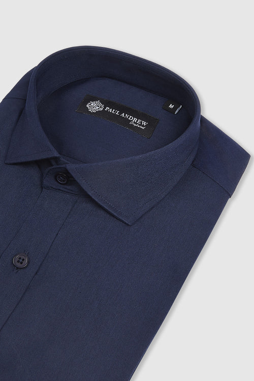 Paul Andrew Oliver Cutaway Collar Shirt - Navy Blue