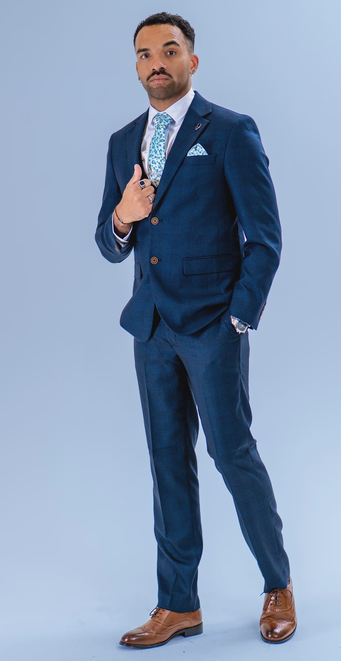 Charles Grey Hadrian Check Trouser - Navy Blue