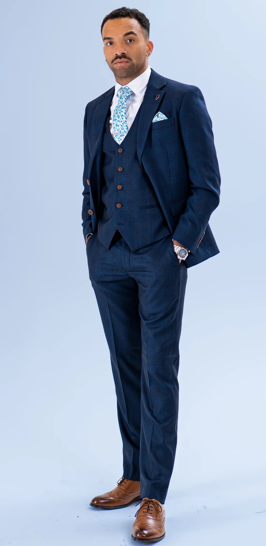 Charles Grey Hadrian Check Trouser - Navy Blue