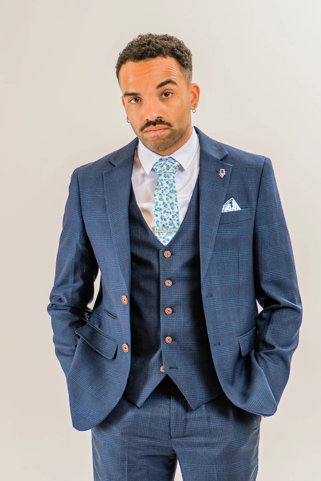 Charles Grey Hadrian Check Blazer - Navy Blue