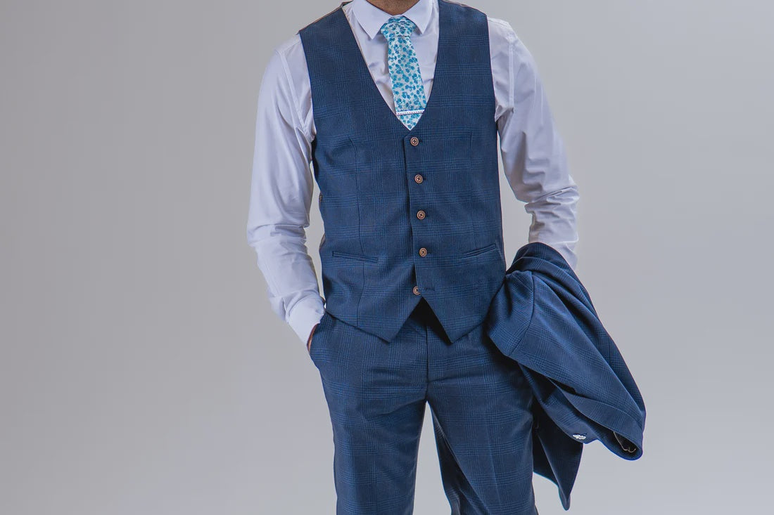 Charles Grey Hadrian Check Waistcoat - Navy Blue