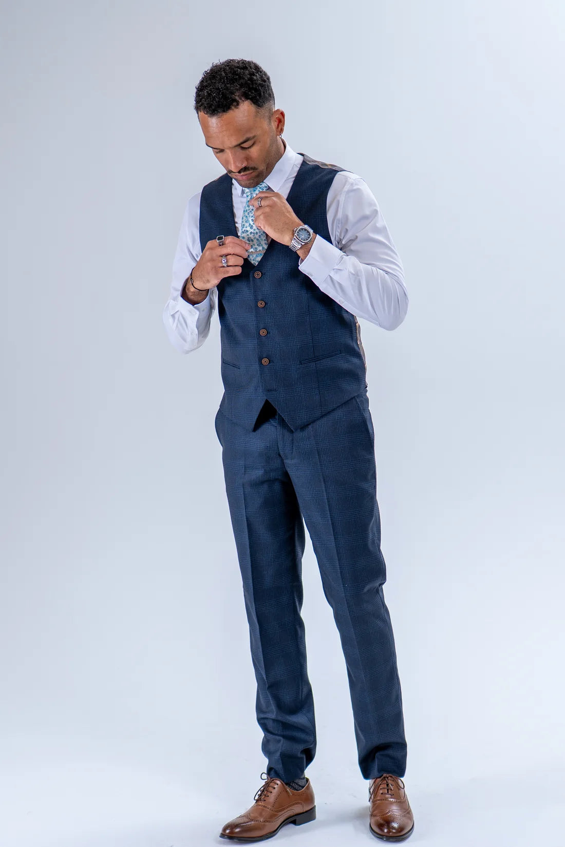 Charles Grey Hadrian Check Trouser - Navy Blue