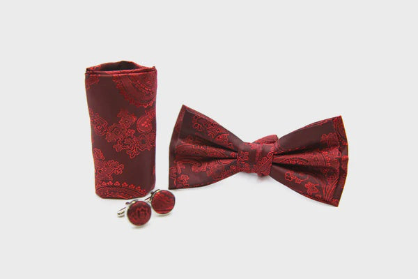 Paul Andrew Paisley Bow Tie Set - Red