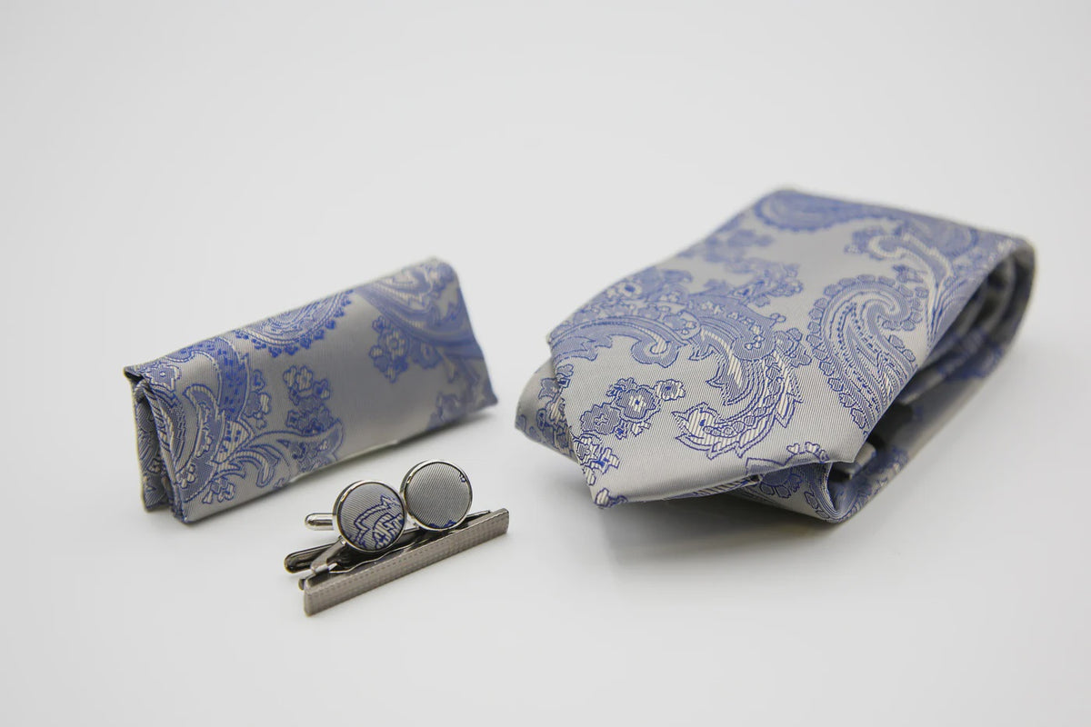 Paul Andrew Paisley Tie - Silver/Blue