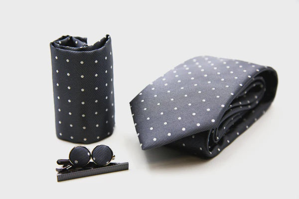 Paul Andrew Polka Dot Tie Set - Charcoal