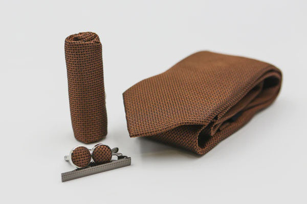Paul Andrew Textured Tie Set - Brown