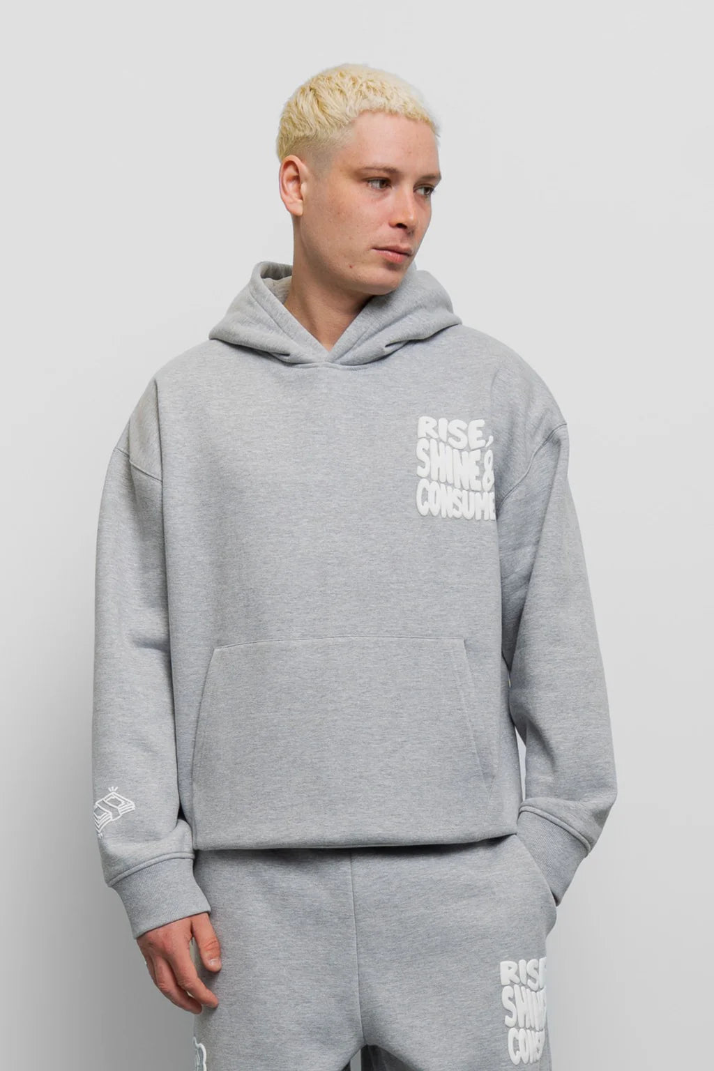 Fresh Flavours Rise Shine Consume Hoodie - Light Grey Marl