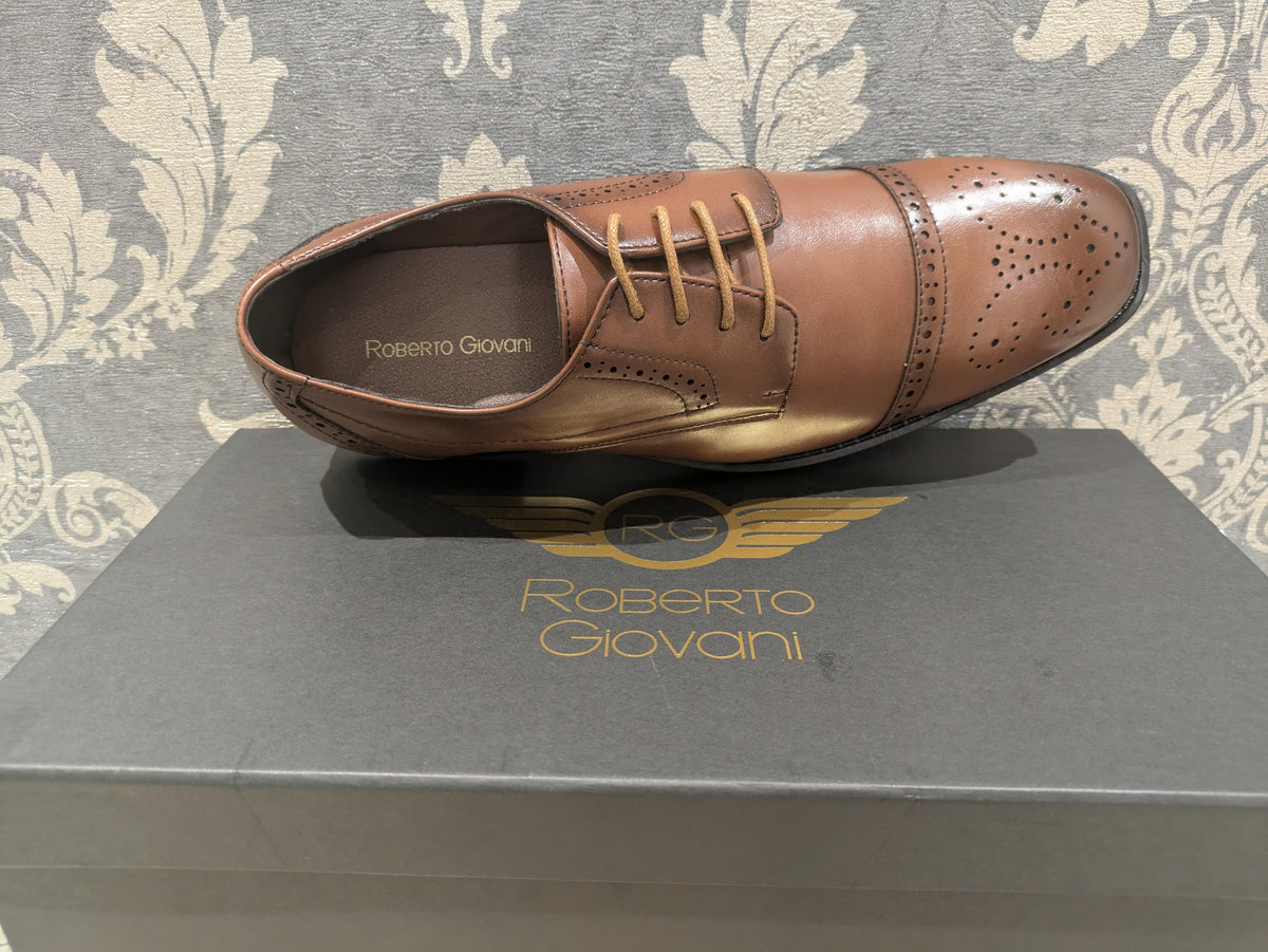 Roberto Giovani Eton Brogue Shoes - Tan