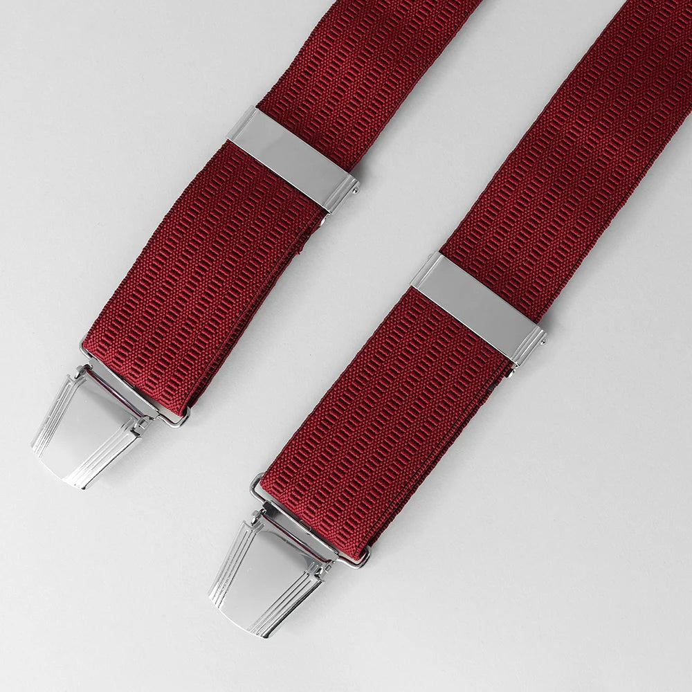 Sophos 35mm Plain Ribbed 4 Clip Braces - Wine