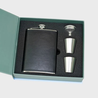 Sophos 4 Piece 8oz Hip Flask Gift Set - Silver & Black Finish