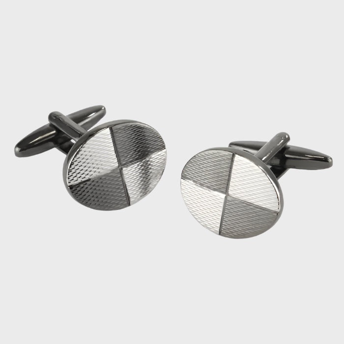 Sophos Oval 4 Section Cufflinks - Gunmetal & Silver Finish