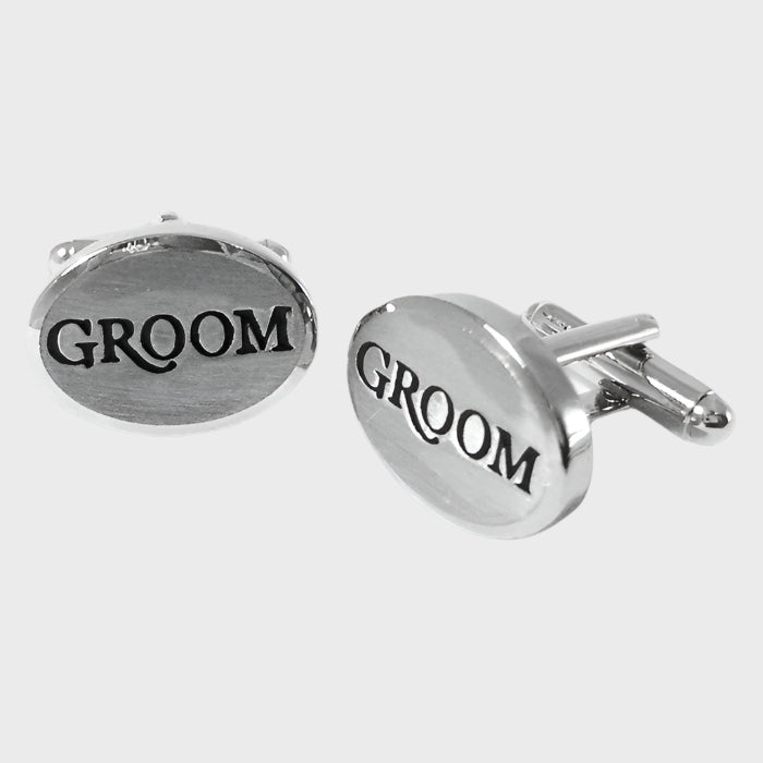 Sophos Rhodium Effect Oval Grooms Cufflinks